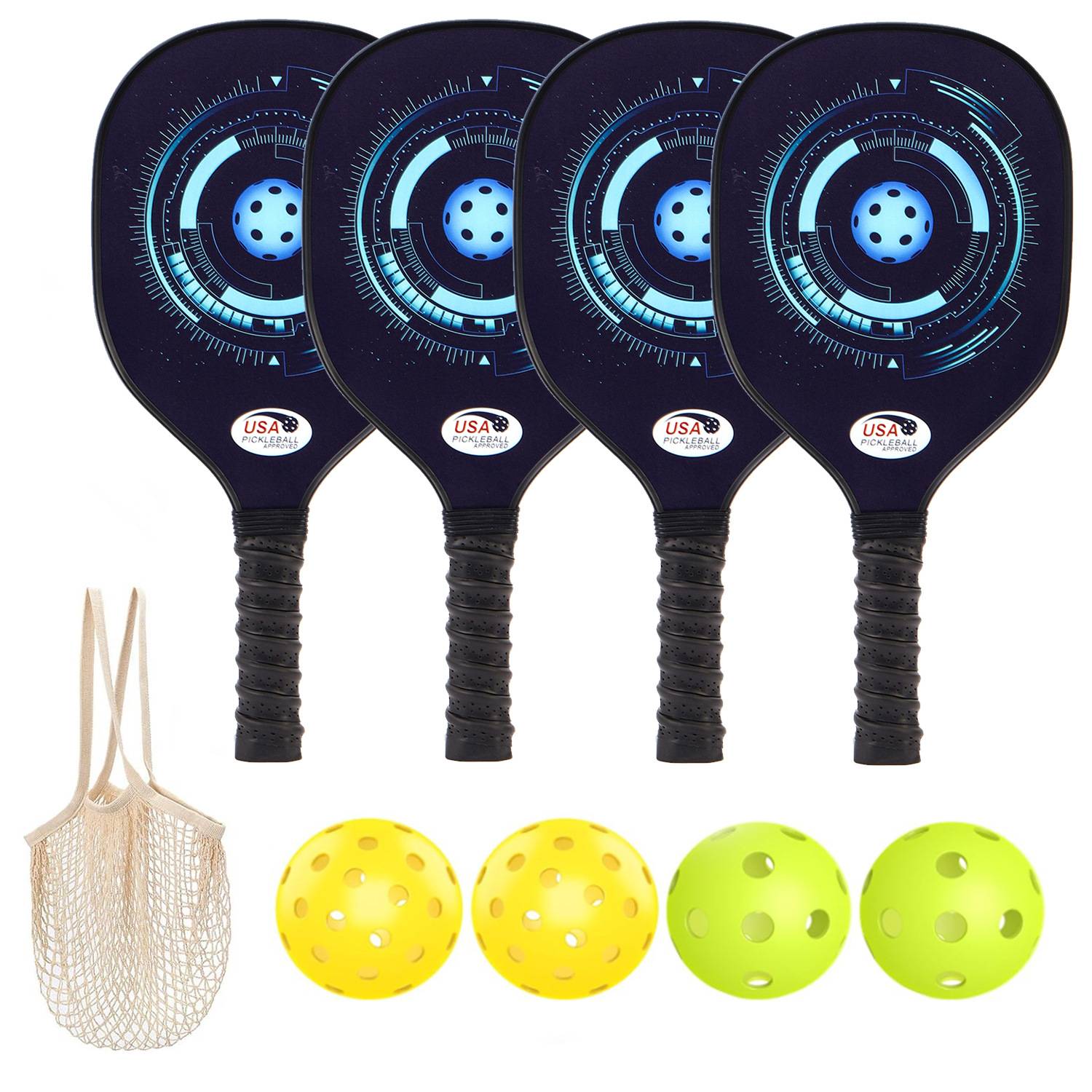 [Nine -layer poplars Pork Raiders] 4 rackets (border)+4 ball+1 net pocket [Model 7012]